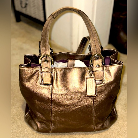 Coach Handbags - Coach Soho Leather Tote Metallic Gold Handbag/ Purse w/ purple hue &interior•EUC